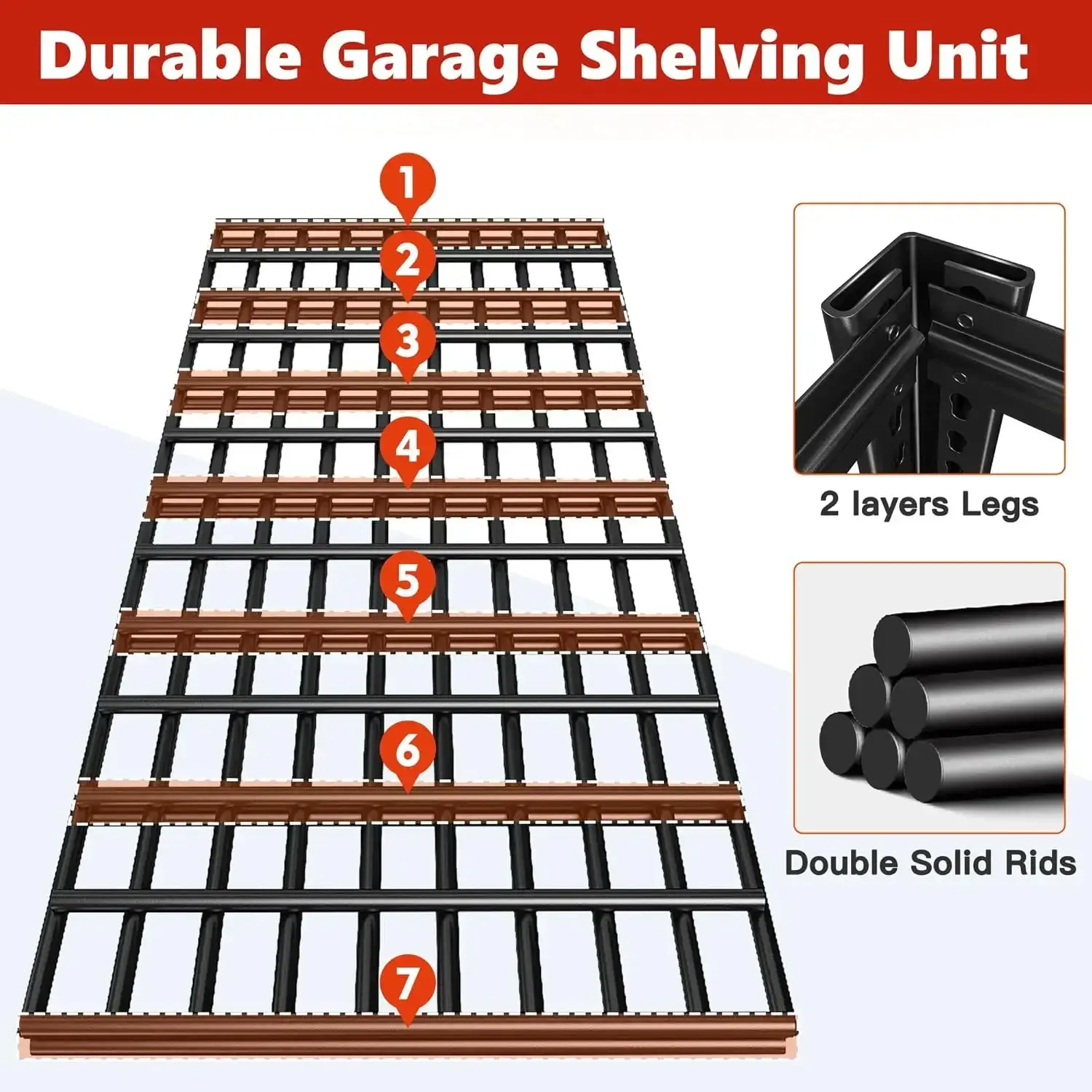 6-Tier 3500LBS Garage Storage Shelves Heavy Duty Shelving Loads, 48" W 84" H Garage Shelving