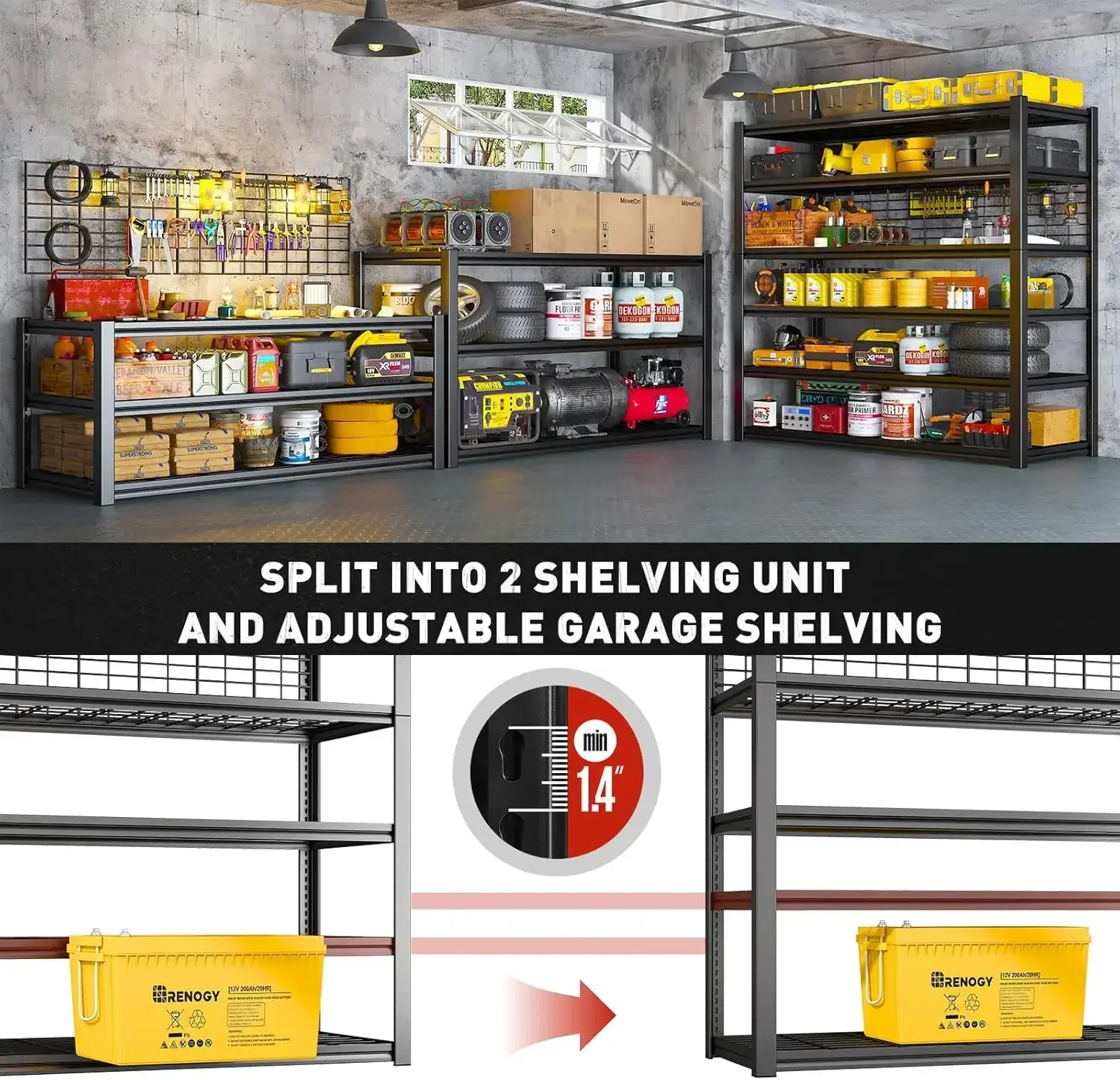 6-Tier 3500LBS Garage Storage Shelves Heavy Duty Shelving Loads, 48" W 84" H Garage Shelving