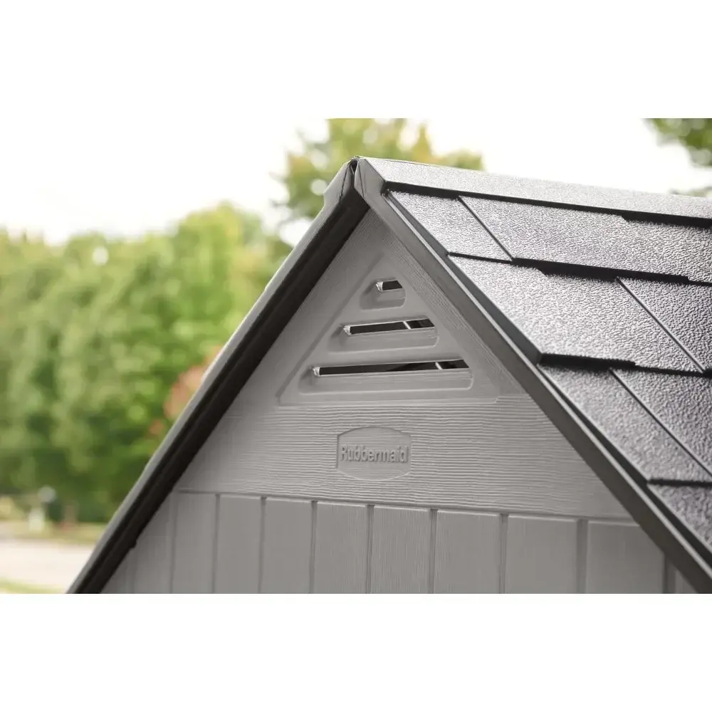 Resin Outdoor Storage Shed With Floor (7 x 7 Ft), Weather Resistant, Gray, Organization for Home/Backyard/Garden Tools