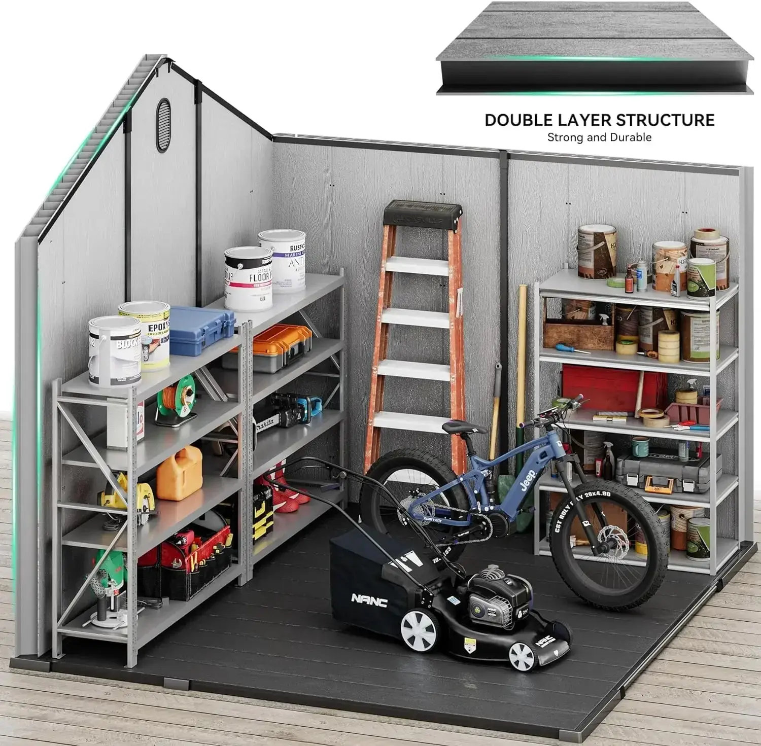 8x8ft Outdoor Resin Storage Shed with Floor, 427 cuft Waterproof Garden Shed with Lockable Door, Windows & Vents