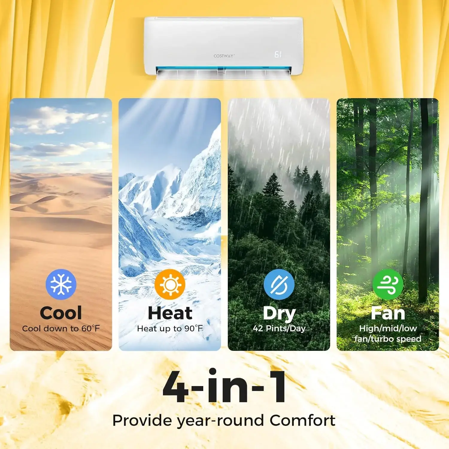 12,000 BTU Mini Split Air Conditioner, with Heat Pump, Energy Star, 21 SEER2 Inverter, 24H Timer, Auto Clean, Remote Control