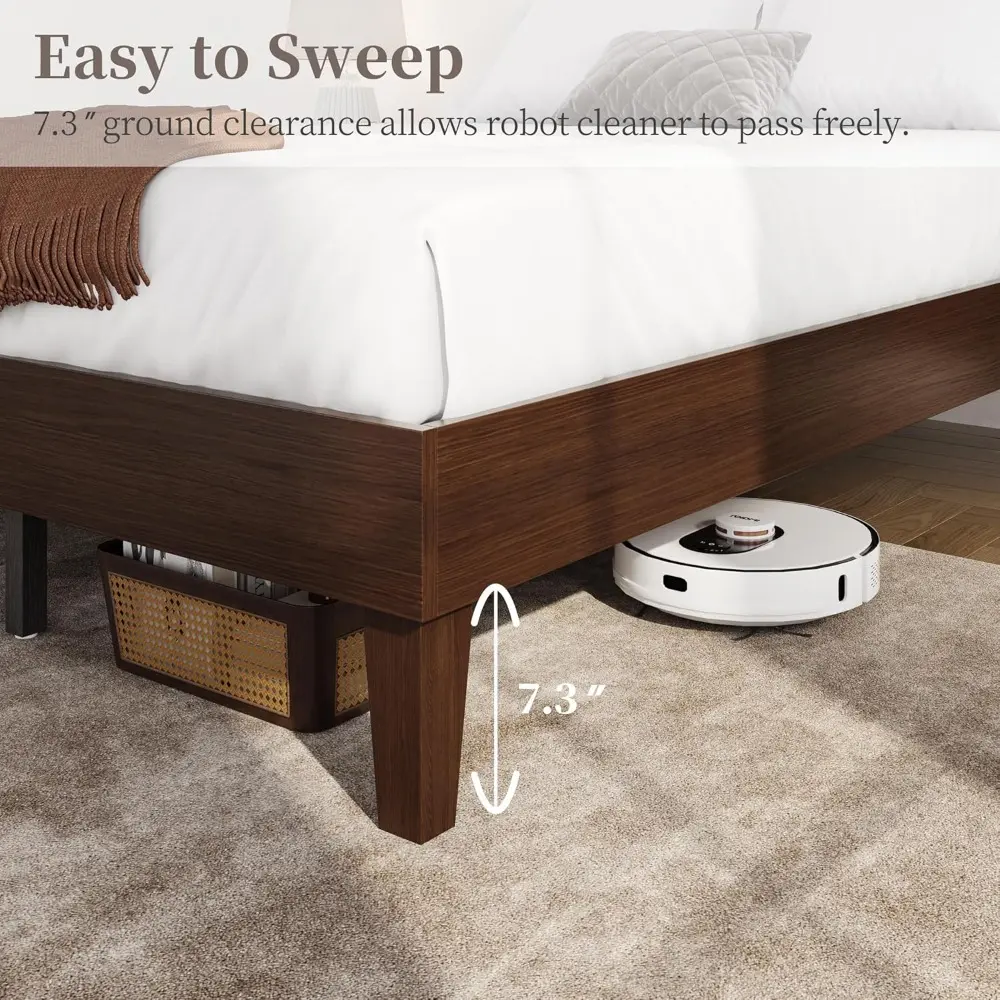 Yaheetech Queen Bed Frame Natural Solid Wood Platform Bed with Wooden Slats Support, 12-inch Underbed Space for Storage, Noise-F