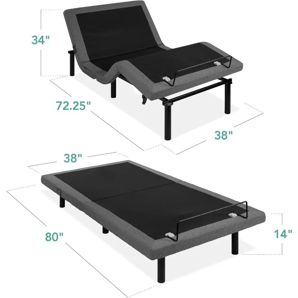Best Choice Products Ergonomic Twin XL Size Adjustable Bed Frame, Electric Base w/Wireless Remote Control, Nightlight, Massager,