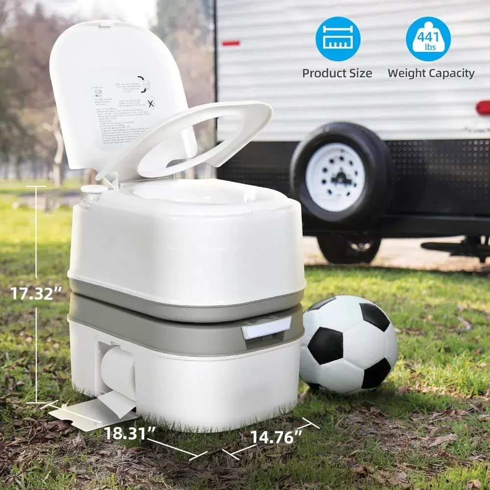 Portable Toilet 6.34 Gallon Camping Porta Potty with Paper and Detergent Collection, Leak-Proof Outdoor RV Porta Potty with Lev
