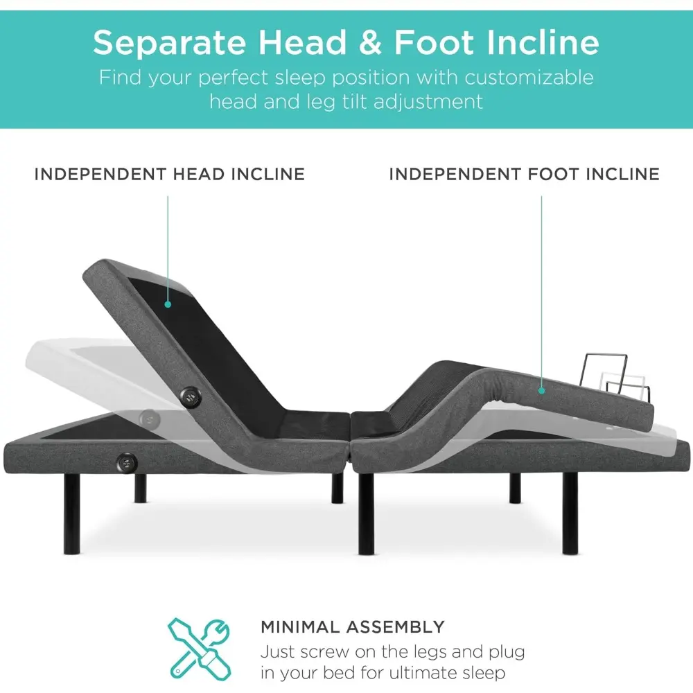 Best Choice Products Ergonomic Twin XL Size Adjustable Bed Frame, Electric Base w/Wireless Remote Control, Nightlight, Massager,