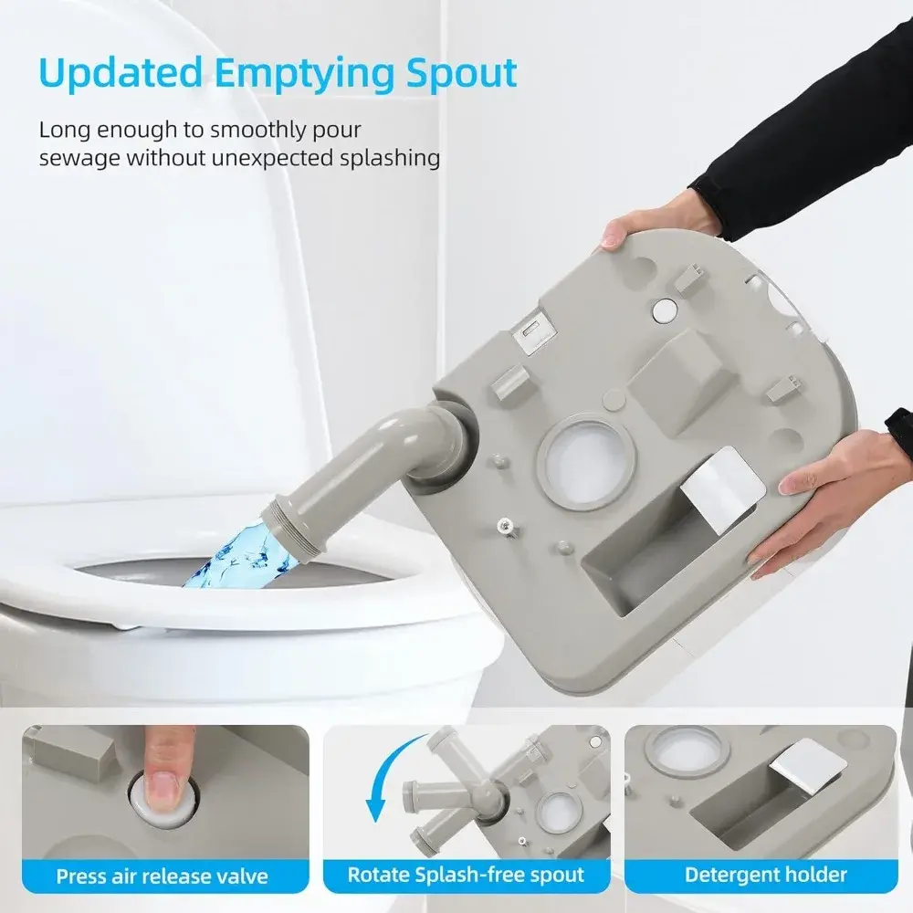 Portable Toilet 6.34 Gallon Camping Porta Potty with Paper and Detergent Collection, Leak-Proof Outdoor RV Porta Potty with Lev