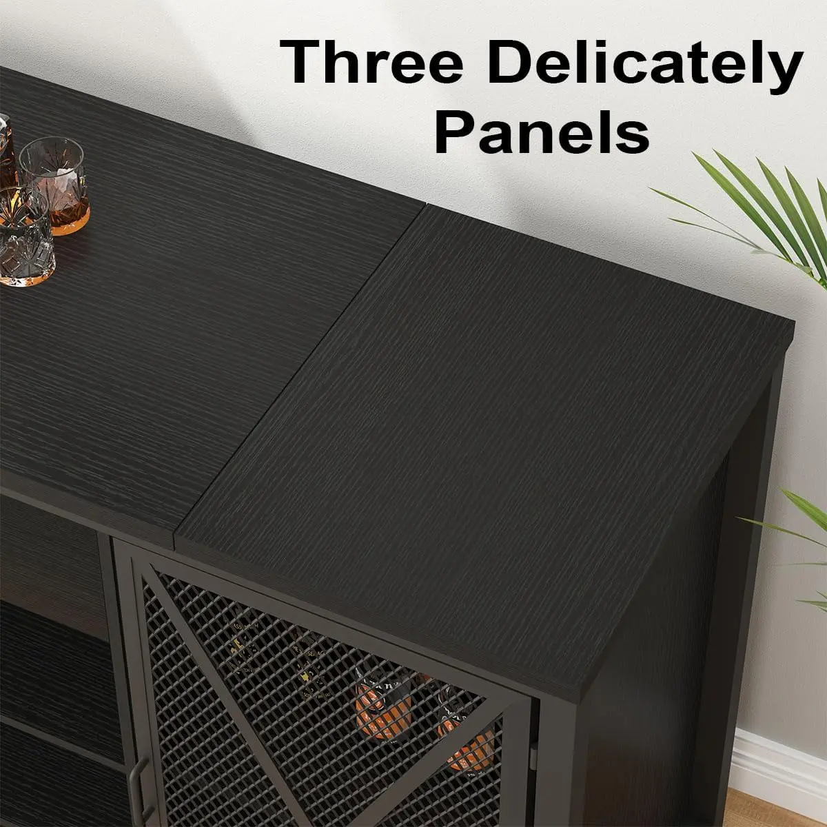 Long Coffee Bar Cabinet with Fridge Space, Modern Wood Metal Large Wine Liquor Cabinet with Rack, Big Wide Sideboard Buffet