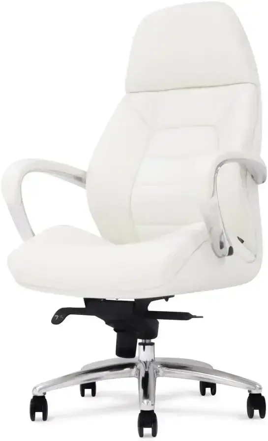 Furniture Gates Genuine Leather Aluminum Base High Back Executive Chair - White