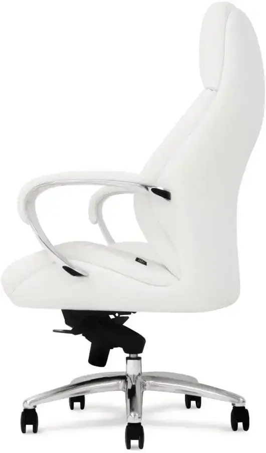 Furniture Gates Genuine Leather Aluminum Base High Back Executive Chair - White