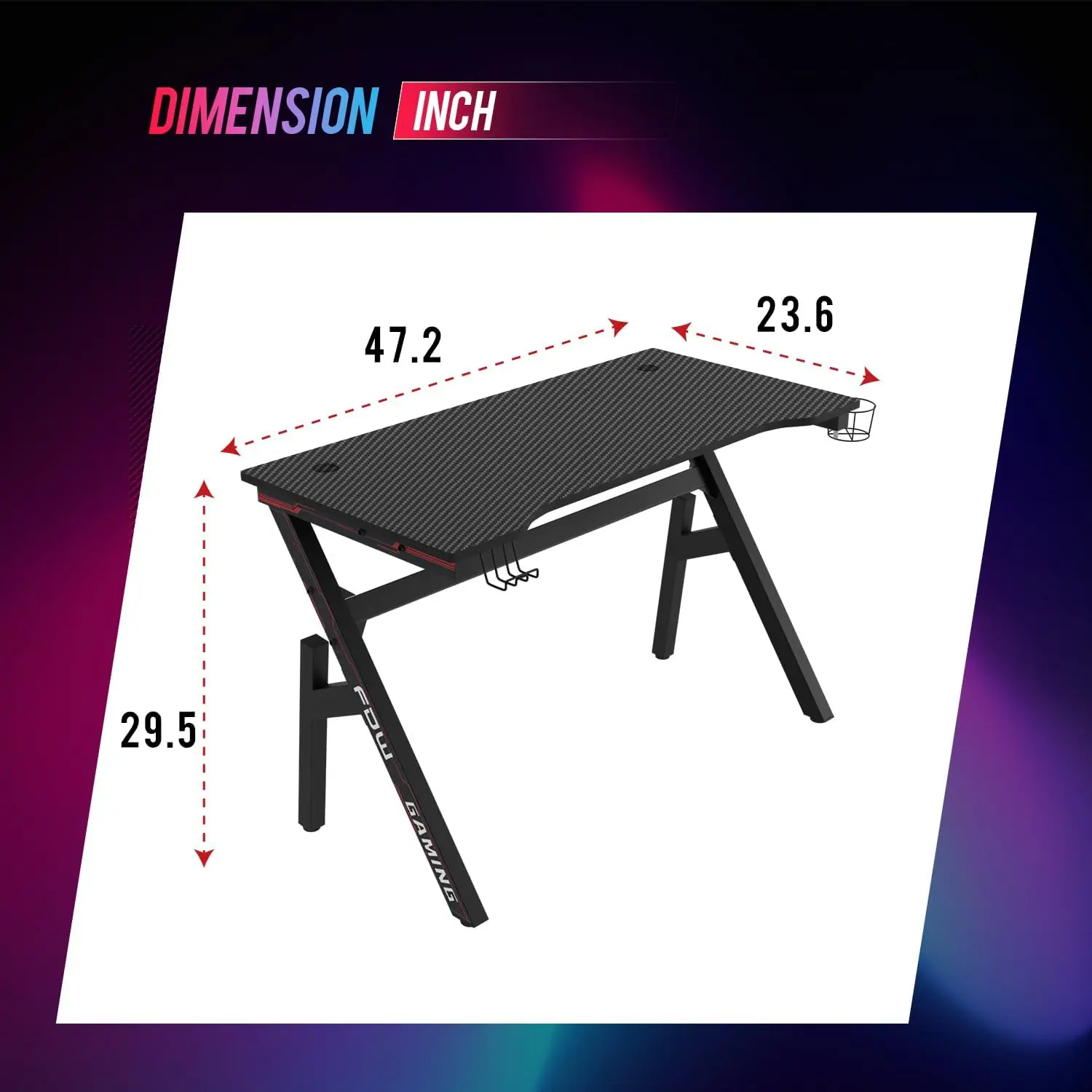 Gaming Desk Computer Desk 47 Inch Home Office Desk Extra Large Modern Ergonomic Black PC Carbon Fiber Table Gamer Workstation