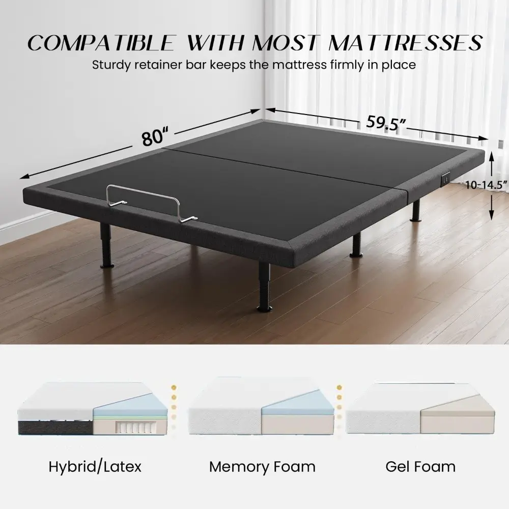 Adjustable Bed Frame Queen with Massage Adjustable Bed Base with Wireless Remote Electric Power Bed Foundation Under-Bed Lightin