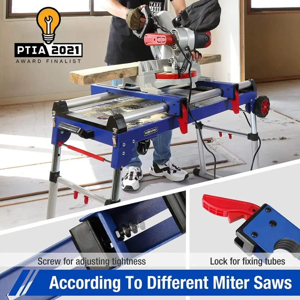 Miter Saw Stand, 5-in-1 Portable Workbench, Quick Folding Work Table with Detachable Miter Saw Stand & Height Adjustable Legs,