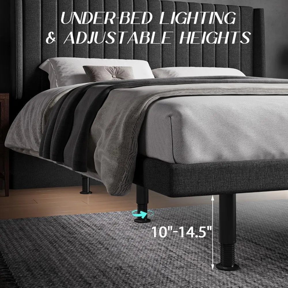 Adjustable Bed Frame Queen with Massage Adjustable Bed Base with Wireless Remote Electric Power Bed Foundation Under-Bed Lightin