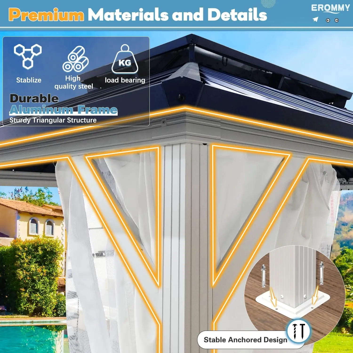 10'x12' Gazebo Hardtop, Galvanized Steel Double Roof Metal Gazebo with Aluminum Frame, Permanent Outdoor Pavilion