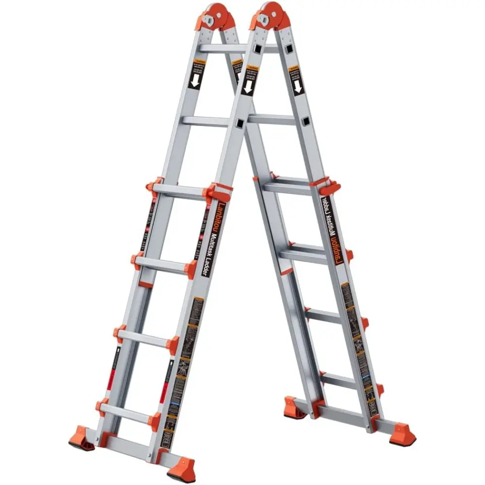 Ladder, A Frame 4 Step Ladder Extension, 14 FT Anti-Slip Multi Position & Storage Folding Ladder, 330 lbs Security Load Telescop