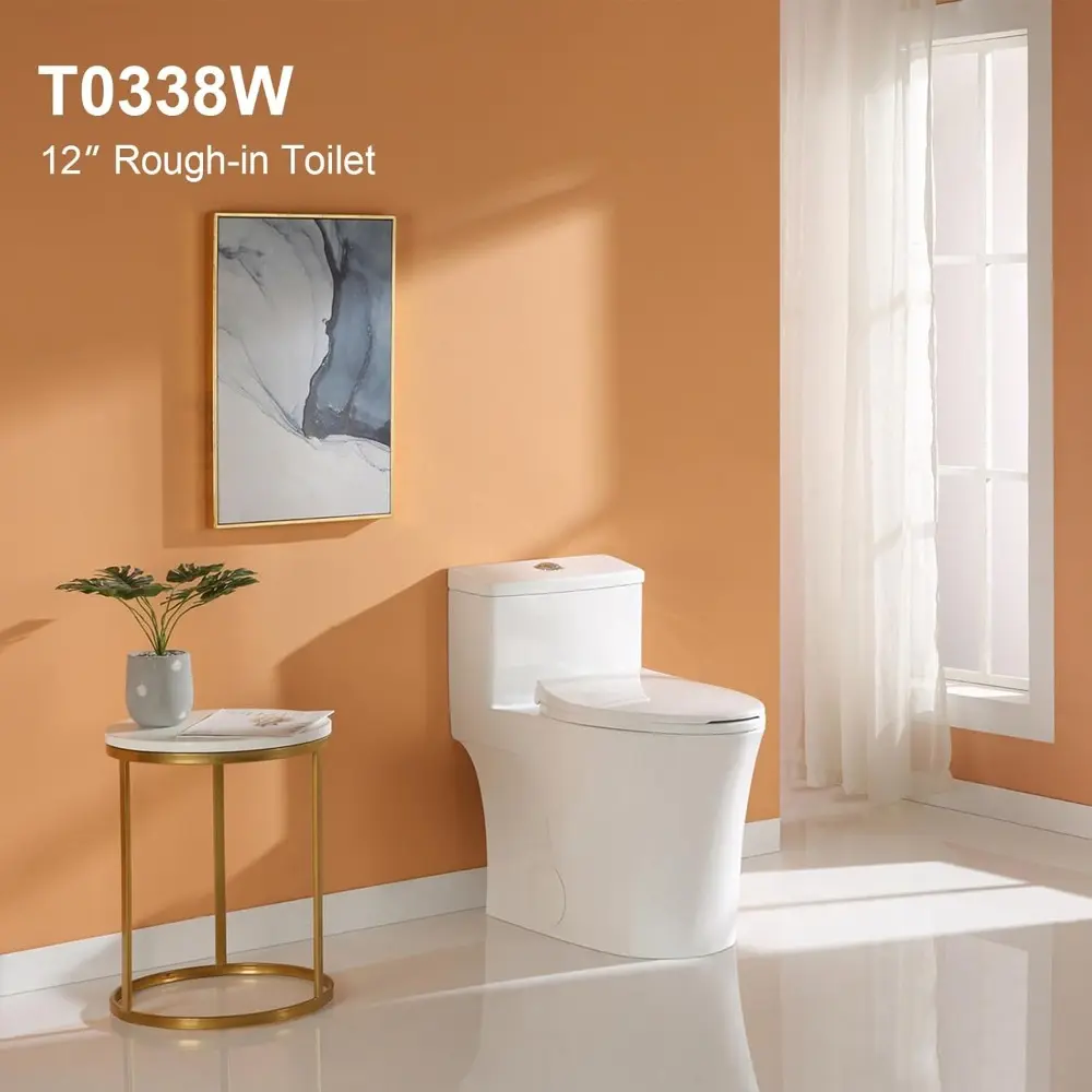 T0338W Compact One Piece Toilet with Comfort Chair Seat ADA Height 17.3", Elongated Dual Flush 0.8/1.28 GPF and MAP 1000g, Stan