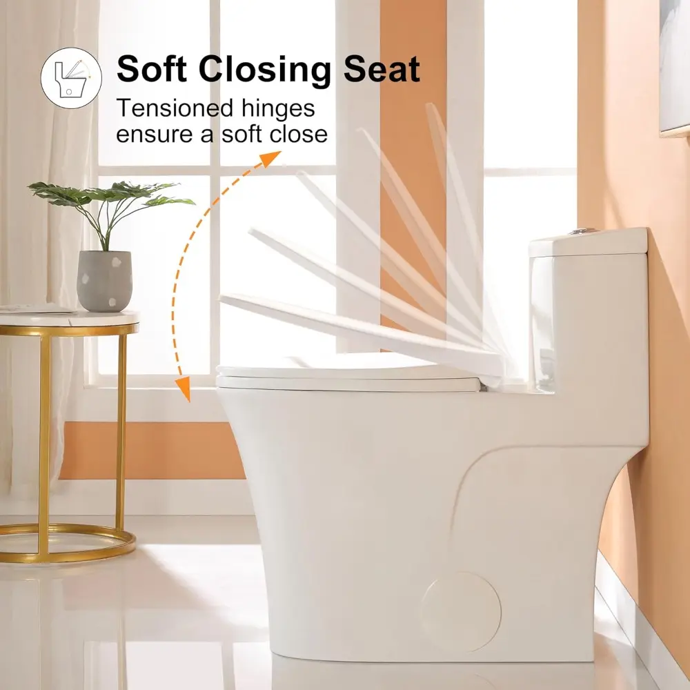 T0338W Compact One Piece Toilet with Comfort Chair Seat ADA Height 17.3", Elongated Dual Flush 0.8/1.28 GPF and MAP 1000g, Stan