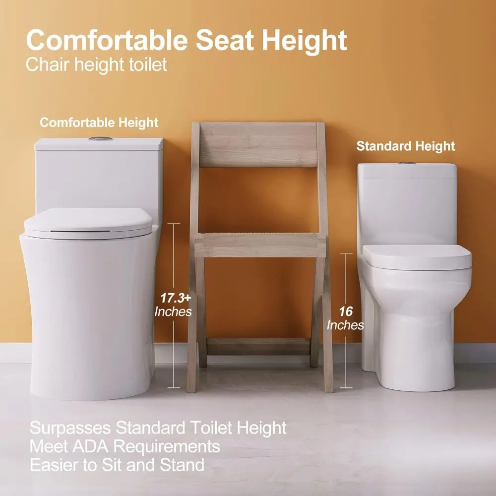 T0338W Compact One Piece Toilet with Comfort Chair Seat ADA Height 17.3", Elongated Dual Flush 0.8/1.28 GPF and MAP 1000g, Stan