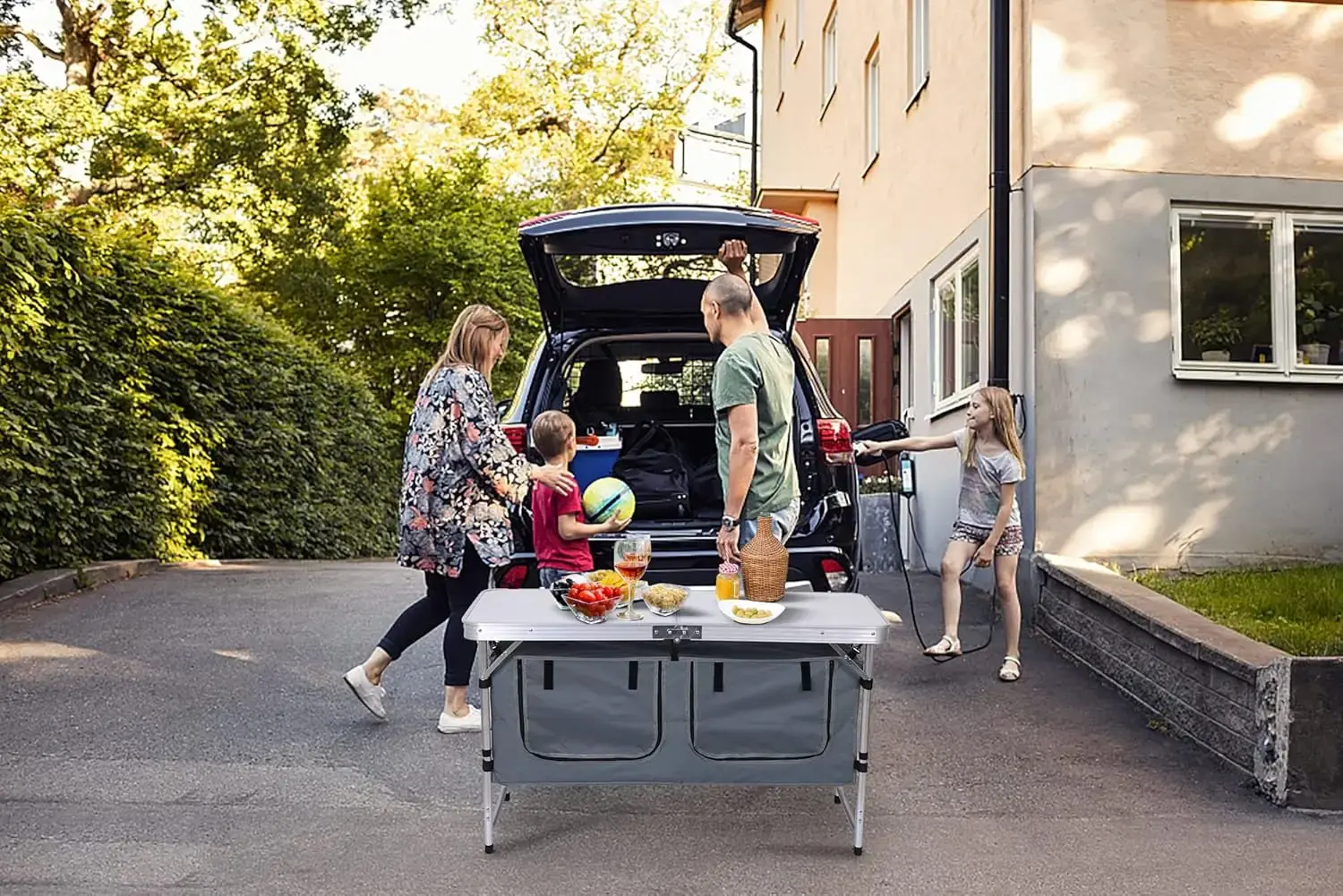 Camping Table, Folding Table Height Adjustable, Camp Table, Storage Kitchen Table, Lightweight Aluminum, with Carry Handle for