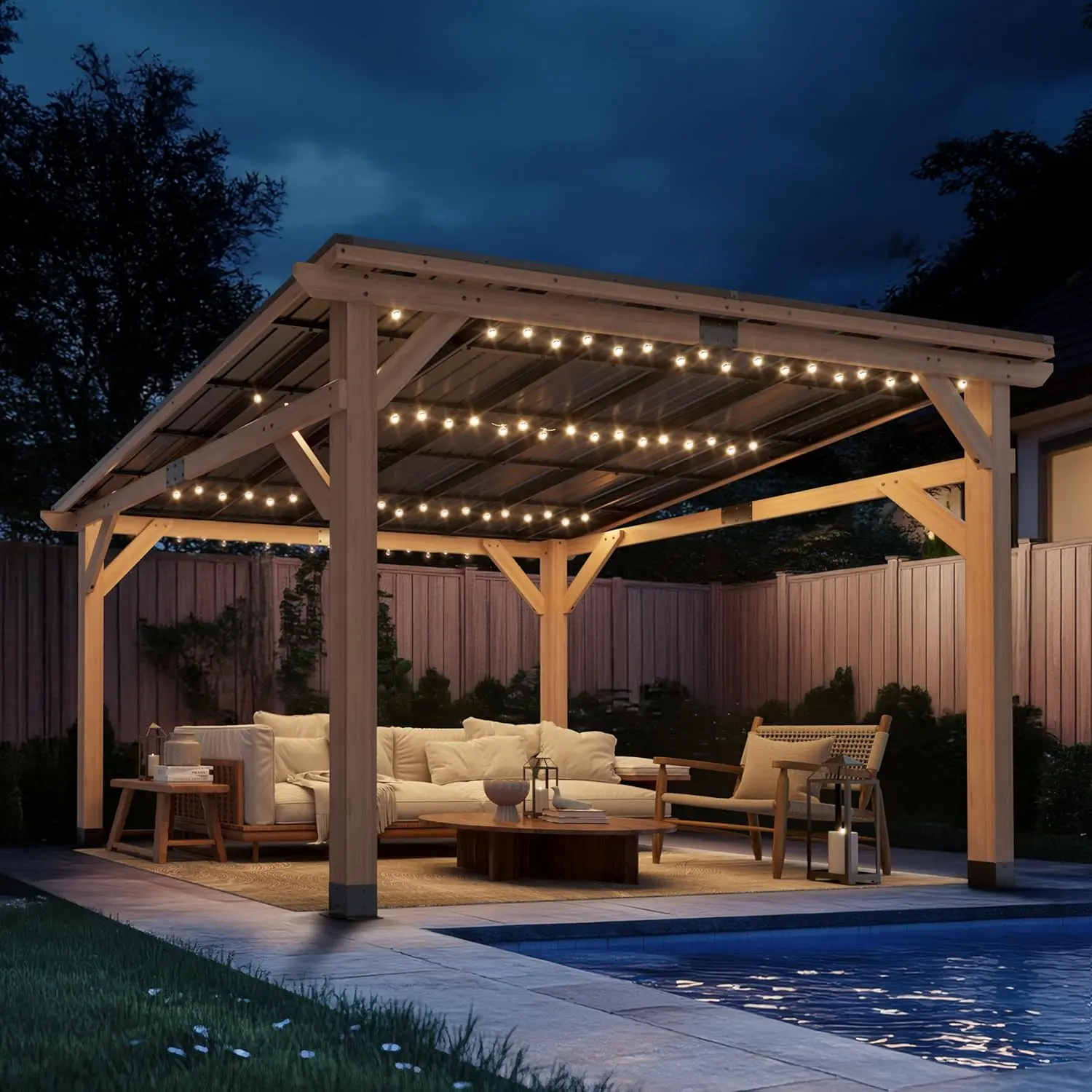 10x12 Wood Gazebo,Patio Cedar Gazebo for Outdoor,Permanent Hardtop Gazebos Pavilion with Sloped Roof for Backyard,Outdoor,Deck