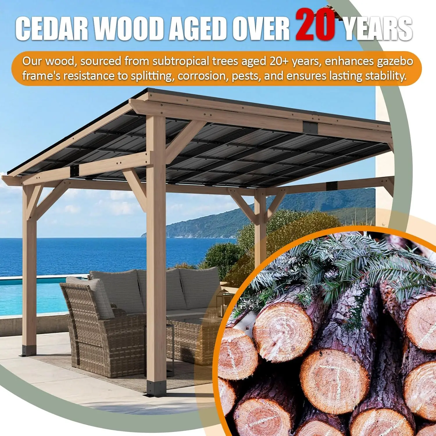 10x12 Wood Gazebo,Patio Cedar Gazebo for Outdoor,Permanent Hardtop Gazebos Pavilion with Sloped Roof for Backyard,Outdoor,Deck