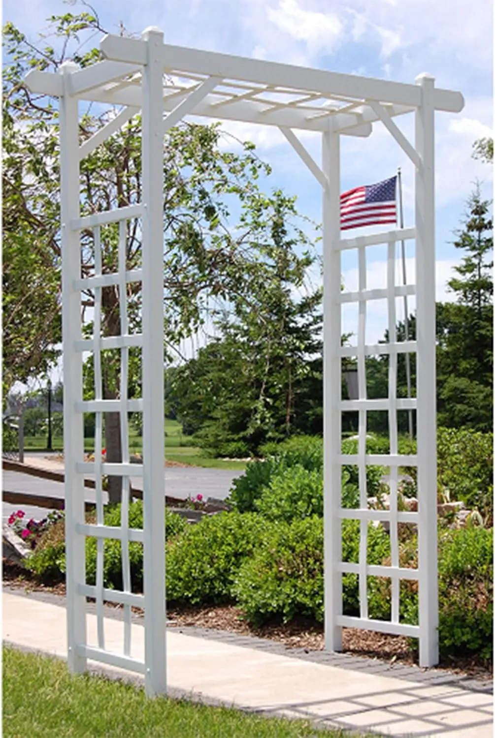 PVC Garden Arbor, Arch Support for Climbing Plants, Elmwood, White, 57" x 85"