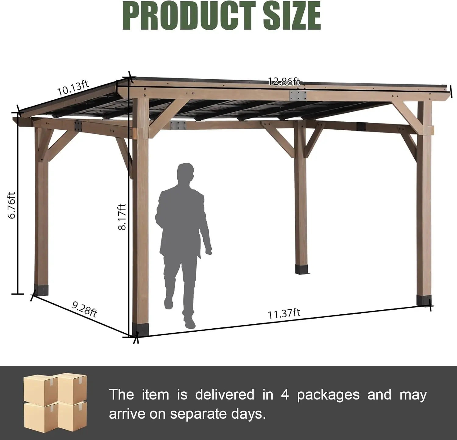 10x12 Wood Gazebo,Patio Cedar Gazebo for Outdoor,Permanent Hardtop Gazebos Pavilion with Sloped Roof for Backyard,Outdoor,Deck