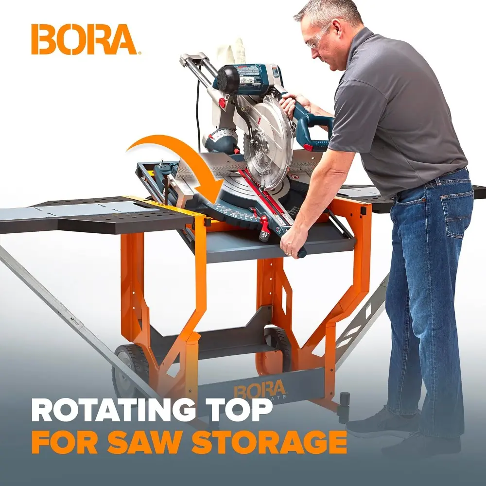 Bora Portamate Miter Saw Stand Work Station 400 Lbs Max Weight Portable Rolling Table Saw Stand Workbench with Folding Wing Exte