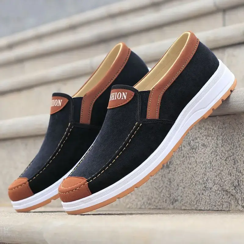 XIHAHA Men Casual Canvas Shoes Soft Slip on Loafers Old Beijing Breathable Flats Moccasin Lightweight Cloth Shoes Man Sneakers