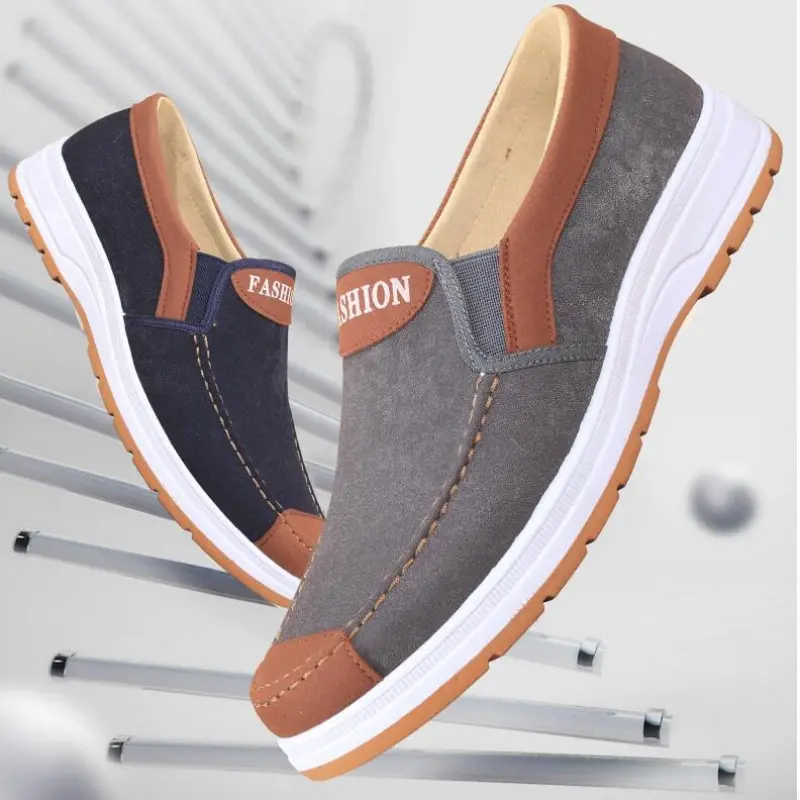 XIHAHA Men Casual Canvas Shoes Soft Slip on Loafers Old Beijing Breathable Flats Moccasin Lightweight Cloth Shoes Man Sneakers