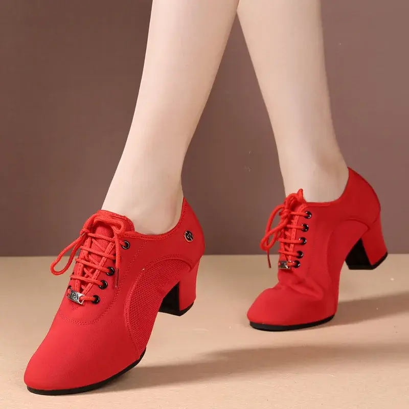 New Sneakers Women's Latin Dance Shoes Ballroom Soft Sole Cloth Women Tango Jazz Salsa Shoes Middle Heel Ladies Non-Slip Dance