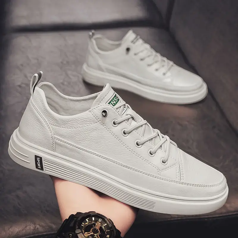 XIHAHA Luxury Low Top Men Vulcanize Shoes Autumn New Sports Leather Casual Shoe Man Korean Breathable Lace-up Sneaker Male Shoes