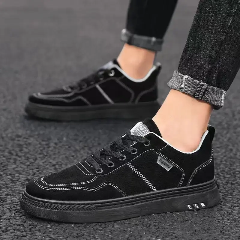 XIHAHA Fashion Men Vulcanize Shoes Luxury Low Top Autumn Leather Casual Shoes Korean Breathable Black Lace-up Sneaker Shoes
