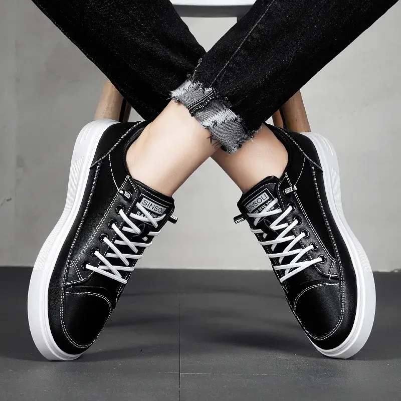 XIHAHA Luxury Low Top Men Vulcanize Shoes Autumn New Sports Leather Casual Shoe Man Korean Breathable Lace-up Sneaker Male Shoes