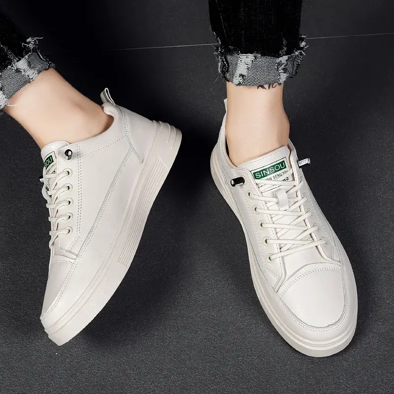 XIHAHA Luxury Low Top Men Vulcanize Shoes Autumn New Sports Leather Casual Shoe Man Korean Breathable Lace-up Sneaker Male Shoes