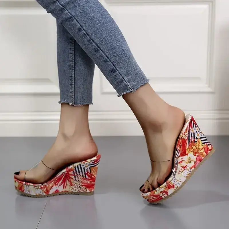 XIHAHA Summer Clear Heels Slippers Woman Sandals Shoes Ladies Transparent PVC Pumps Wedding Comfort Women Party Wedge Heel Shoes