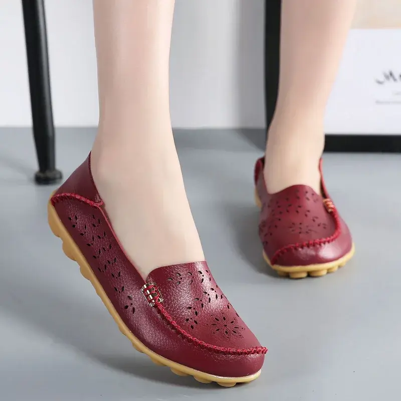 XIHAHA Breathable Women Flats Girl Genuine Leather Shoes Slip on Loafers Woman Soft Nurse Ballerina Shoe Sapato Feminino Sneaker
