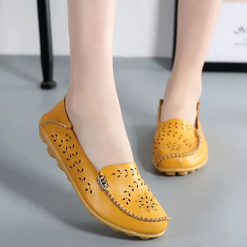 XIHAHA Breathable Women Flats Girl Genuine Leather Shoes Slip on Loafers Woman Soft Nurse Ballerina Shoe Sapato Feminino Sneaker
