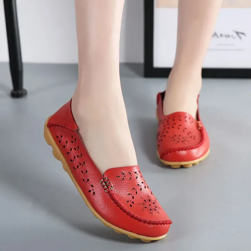XIHAHA Breathable Women Flats Girl Genuine Leather Shoes Slip on Loafers Woman Soft Nurse Ballerina Shoe Sapato Feminino Sneaker