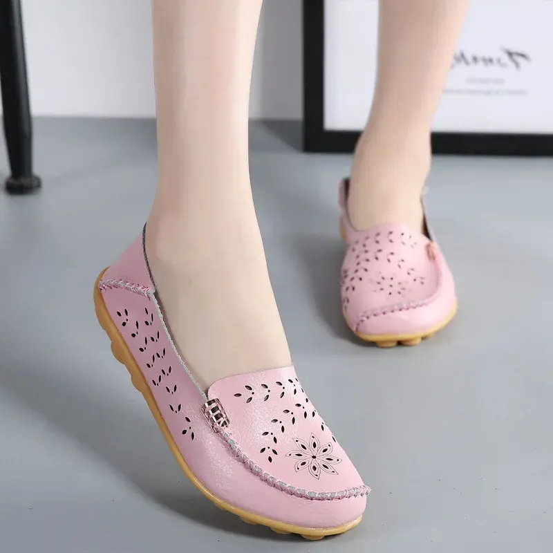XIHAHA Breathable Women Flats Girl Genuine Leather Shoes Slip on Loafers Woman Soft Nurse Ballerina Shoe Sapato Feminino Sneaker