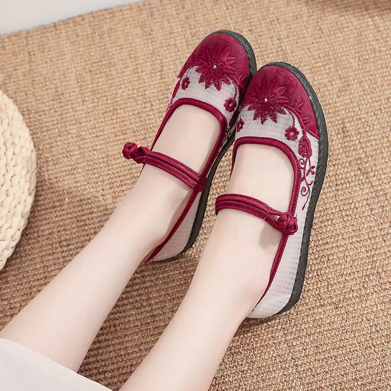 XIHAHA Vintage Handmade Embroidery Shoes Women's Embroidered Canvas Ballet Flats Ladies Comfortable Chinese Ballerinas Vegan