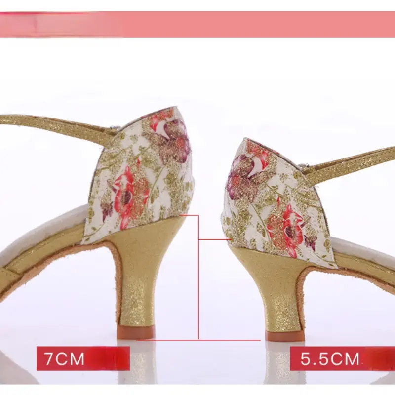 XIHAHA Fashion Women's Latin Dance Shoe For Women Tango Ballroom Dance Shoes Cuban Heel printing Wedding Shoes Sandals