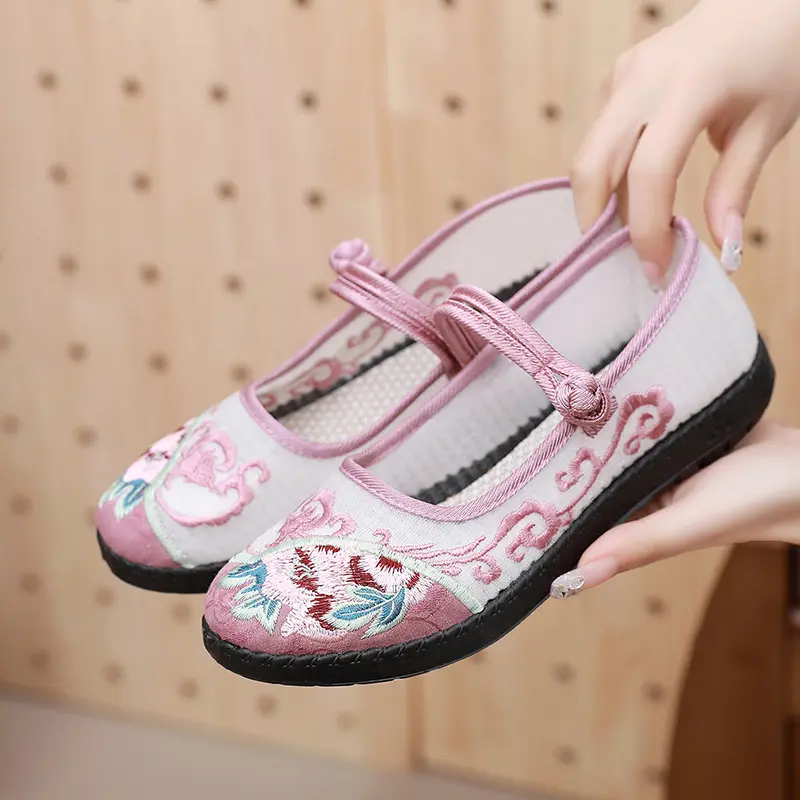 XIHAHA Vintage Handmade Embroidery Shoes Women's Embroidered Canvas Ballet Flats Ladies Comfortable Chinese Ballerinas Vegan