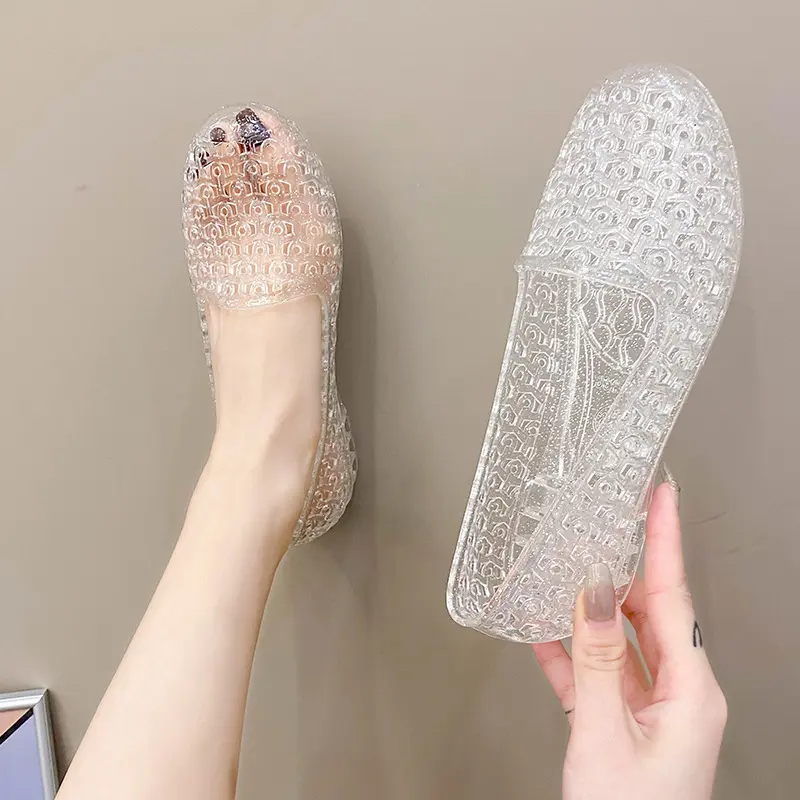 XIHAHA 2023 Fashion Beach Flat Woman Porous Shoes Girl Crystal Jelly Shoe Hollow Sandals Mother Shoes Sneaker Women's Shoes