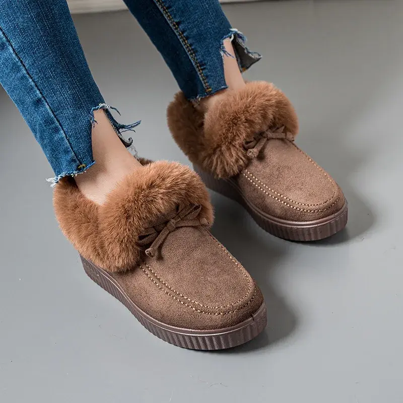 XIHAHA Fashion Women Winter Boots Snow Boots Woman Casual Ankle Warm Platform Cotton Dance Shoes Slip on Ladies Flat Short Boots
