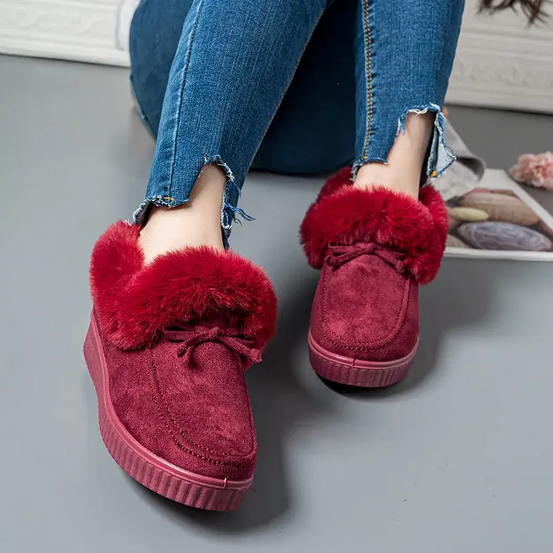 XIHAHA Fashion Women Winter Boots Snow Boots Woman Casual Ankle Warm Platform Cotton Dance Shoes Slip on Ladies Flat Short Boots