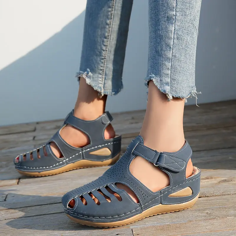 XIHAHA Woman Summer Wedge Sandals Buckle Casual Sewing Women's Shoes Female Ladies Platform Retro Sandalias Plus Size 35/43