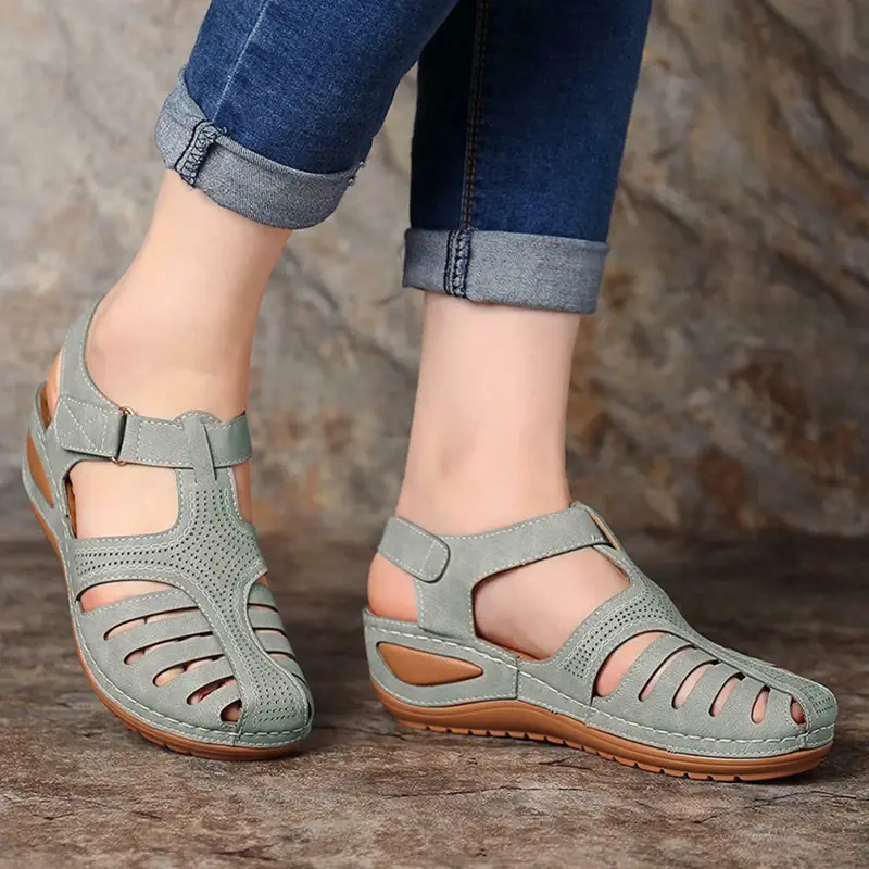 XIHAHA Woman Summer Wedge Sandals Buckle Casual Sewing Women's Shoes Female Ladies Platform Retro Sandalias Plus Size 35/43