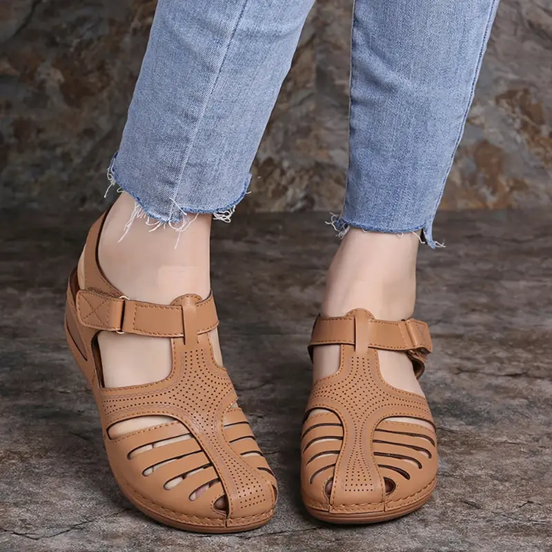 XIHAHA Woman Summer Wedge Sandals Buckle Casual Sewing Women's Shoes Female Ladies Platform Retro Sandalias Plus Size 35/43