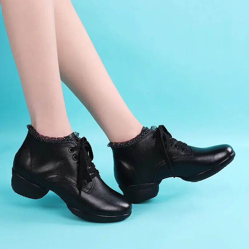 XIHAHA High Quality Women Leather Boots Woman Shoes Soft Women's Ballroom Modern Dancing Shoes Ladies Dance Boots Sneakers